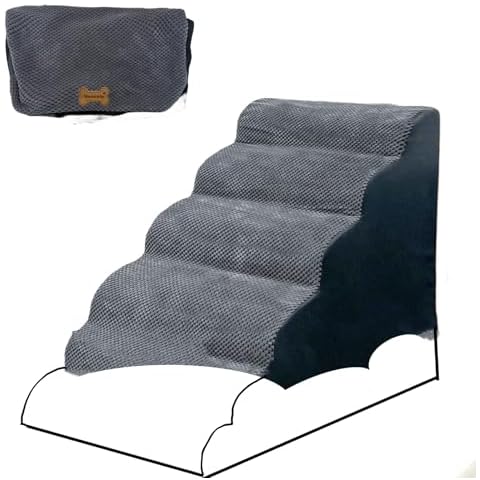 Pet Steps Cover for Small Dogs and Cats, Portable Foam Dog Ramp Stairs for Couch, Sofa, and High Bed Climbing - Grey 5-Step 33.1" L x 15.8" W x 22.9" H (Cover Only) Cover