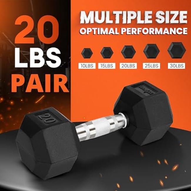 Yes4All Chrome/Rubber Grip Encased Hex Dumbbells ¨C Hand Weights With Anti-Slip 10-30 LBS Pair