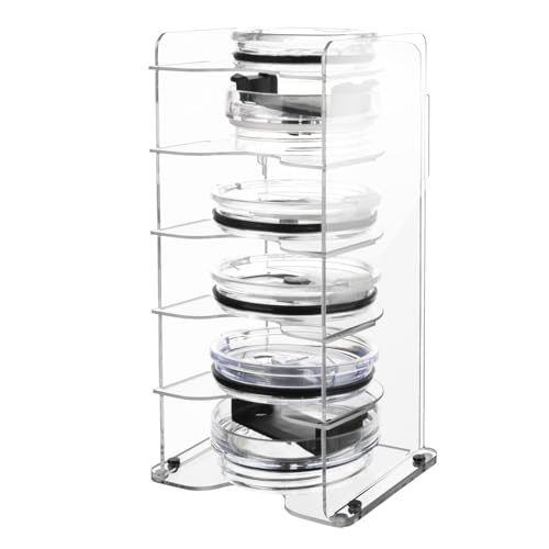 Beautyflier Acrylic Tumbler Lid Organizer for Stanley Cup, Water Bottle Lid Organizer for Cabinet Organization, 6-Tier Cup Mini Lids Organizers Storage Holder for Cupboard Coffee (Holder Only)