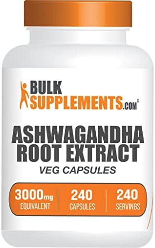 BulkSupplements.com Ashwagandha Root Extract Capsules - Ashwagandha 3000mg - Ashwagandha Supplement - Ashwagandha Capsules - 3000mg Equivalent per Serving, 240-Day Supply (240 Veg Capsules)