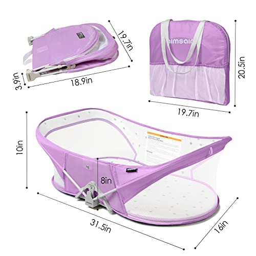 Aimsaims Travel Bassinet Portable Bassinets For Baby, Baby Travel Bassinet Foldable Baby Bassinet Small Travel Crib For Newborns Infants-Lightweight Washable Easy To Fold Purple #TOP5