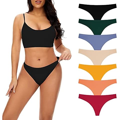 Amazon Brand - HIKARO Thongs for Women Breathable Stretchy Cotton Thong Seamles Panties 7 Pack Cover