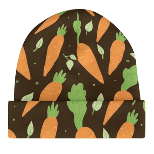 Watercolor Carrots Print Kids Beanie Hat for for Girls Boys Children Cap Winter Knitted Chemo Cancer Headwear Accessories Gifts Decoration Black4