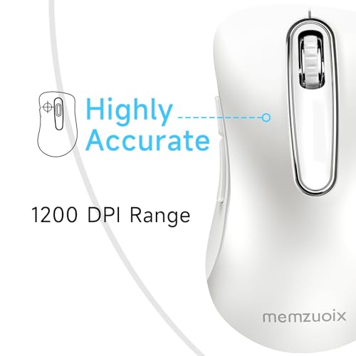 Image of memzuoix 2.4G Wireless Mouse, 1200 DPI Computer Mice Wireless Cordless Mouse with USB Receiver, Portable Wireless USB Mouse Battery Powered Mouse Cordless for Laptop, PC, Desktop, 5 Buttons,White