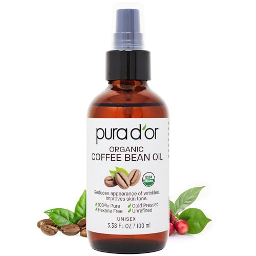 PURA D'OR 3.38 Oz ORGANIC Coffee Bean Oil - 100% Pure USDA Certified Premium Grade Natural Moisturizer, Cold Pressed, Unrefined, Hexane-Free Base Carrier Oil for DIY Skin Care For Men & Women