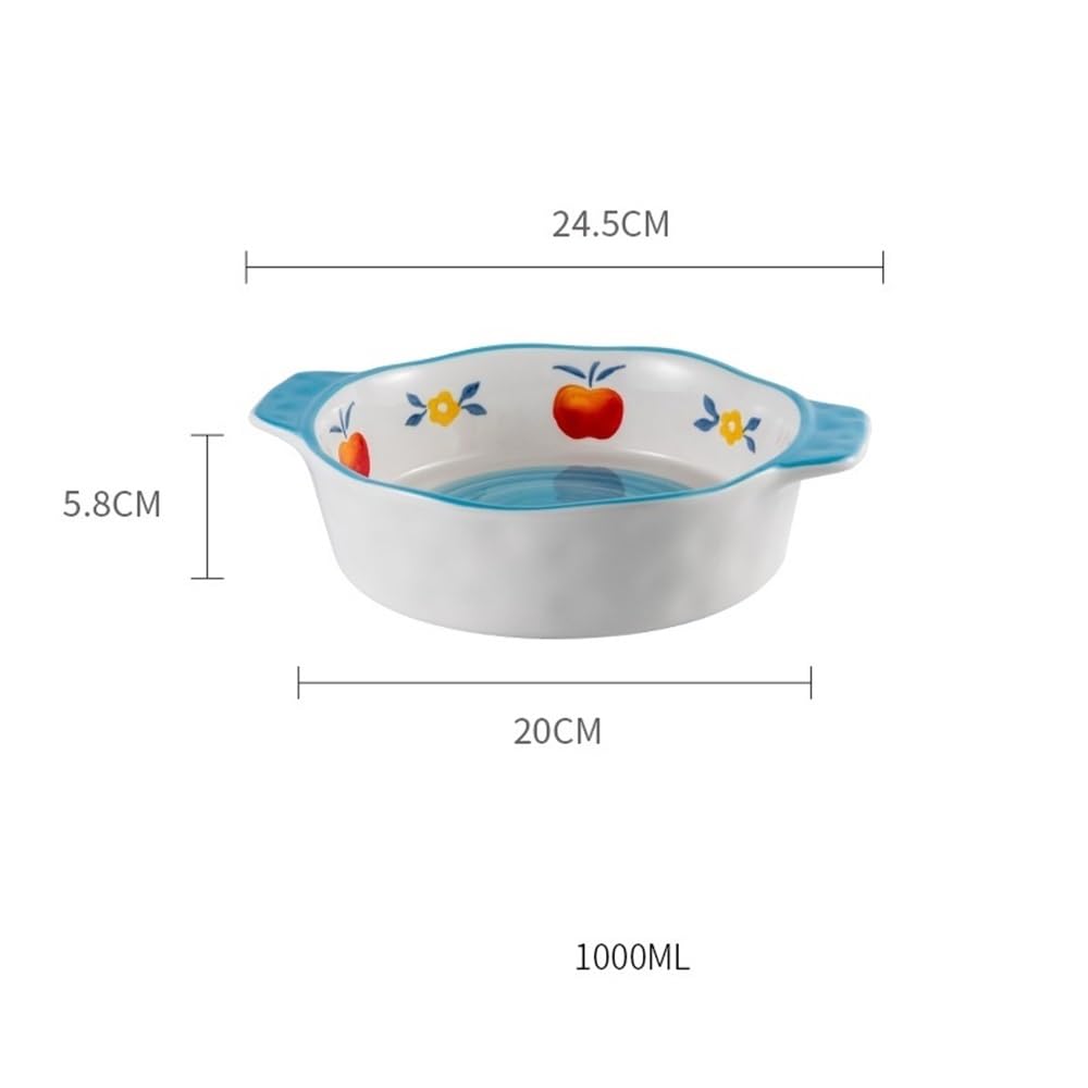 Four circulaire en céramique à double oreille de 1000 ml avec plaque cuisson Pain(Blue)