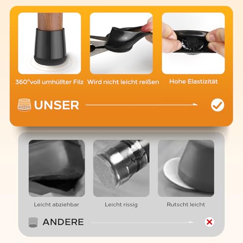 yomanta Stuhlbeinkappen 24 Stück,Silikon Stuhlbeinschoner mit Filzpolstern,Schutzkappen für Stuhlbeine Verhindert Kratzer im Boden,geringeres Rauschen - Rund,Extra klein Schwarz