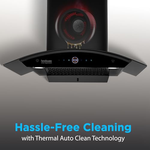 Image of Hindware Smart Appliances | Nadia BLDC 75 IN Kitchen Chimney | 1600 CMH |Curved Glass | Filterless | Auto Clean | Touch Control, Motion Sensor | 12 Yrs Warranty on Motor & 3 Yrs on Product (Black)