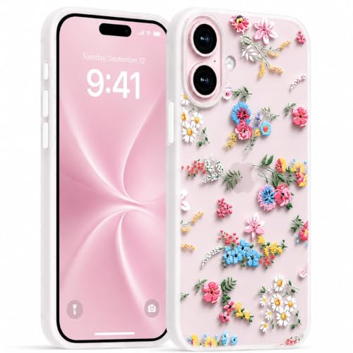 Image of SQUIF for iPhone 17 Back Case Cover Soft Silicone Translucent Matte Floral Printed Camera Protection (White)