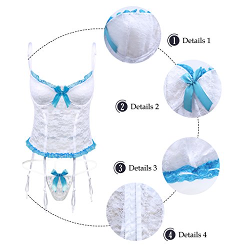 Evababy Sexy Bustier Corset Lingerie Set For Women Sheer Floral Lace Camisole Top Cheeky Thong With Garter Belt Plus Size Exotic Sleepwear White L #TOP5