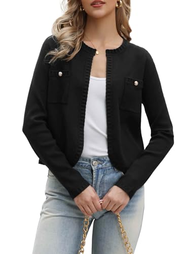 Cardigan ouvert pour femme Allegra K tricot chic à manches longues col rond