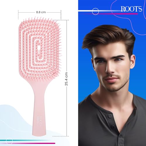 Image of ROOTS Zero Tangle Vented Hair Brush | Damage-Free Detangling on Sensitive /Wet /Dry Hair | For All Hair Types | For Men & Women | Length - 10 Inch, Model No - RZTZ-CB