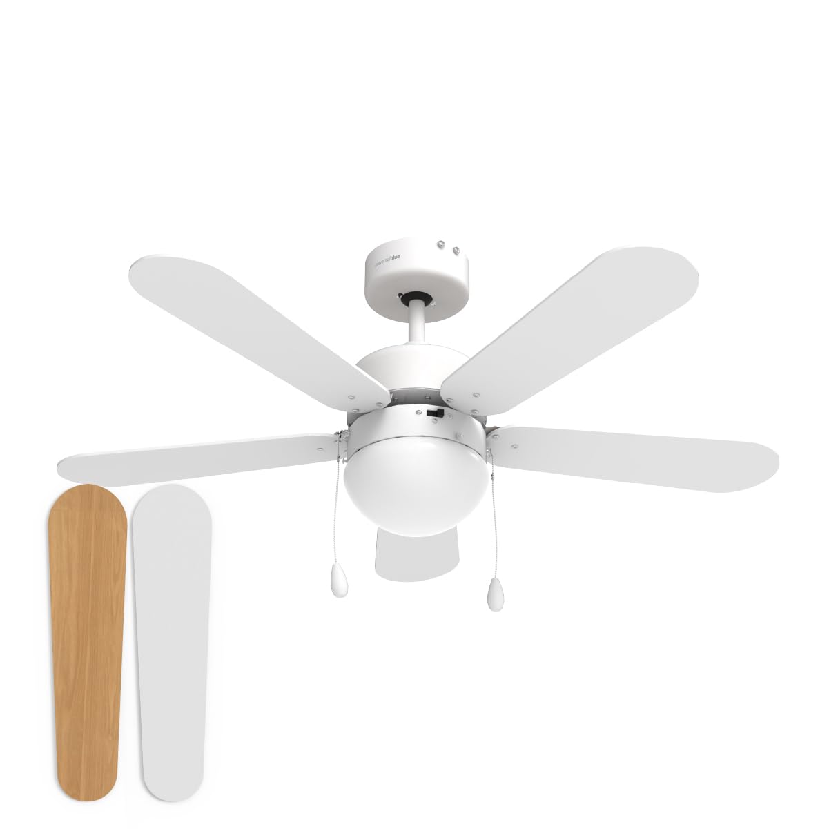 UNIVERSALBLUE Ventilador de Techo Madera con Luz | 5 Aspas Reversibles Marron y Negro | 3 Velocidades y Motor Silencioso | Fácil Montaje