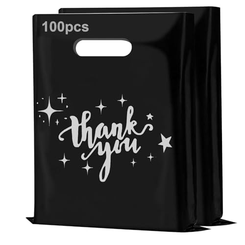 100 Piezas Bolsas Regalo Plástico con Asas Reutilizable 30 x 40 cm Bolsas de Regalo de Agradecimiento para Tiendas Vacaciones Bodas (Negro)