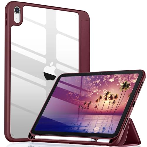 Image of Wenlaty Compatible with iPad (A16) 11th Generation Case 11 Inch 2025, for iPad 10th Generation Case 10.9 Inch 2022 with Pencil Holder, Trifold Stand Protective Clear Back, Auto Wake /Sleep, Wine Red