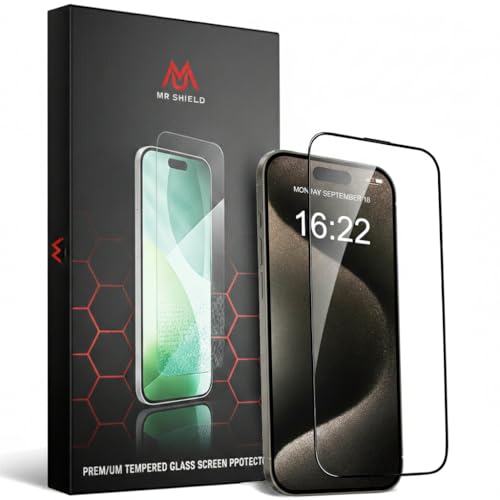 Image of Mr.Shield HD+ Screen Protector for iPhone 15 Pro, 9H Hardness Tempered Glass Screen Guard, Military Grade Protection, Easy Install, Case Friendly