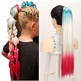 Extensión de cola de flequillo arco iris con lazo para el pelo, 24 pulgadas, extensiones de pelo de colores para trenzar multicolor ombre, sirena, flequillo, cola para trenzas, azul, blanco, rosa