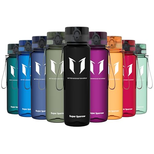 Super Sparrow Sports Water Bottle - 1000ml - Non-Toxic BPA Free & Eco-Friendly Tritan Co-Polyester Plastic - For Running, Gym, Yoga, Outdoors and Camping