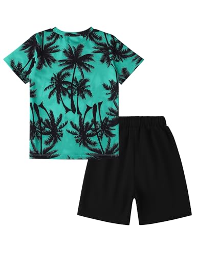 Image of GERU Boy Shorts Sets Hawaiian Outfit Kid Leaves Floral Short Sleeve Shirt Top+shorts Suits