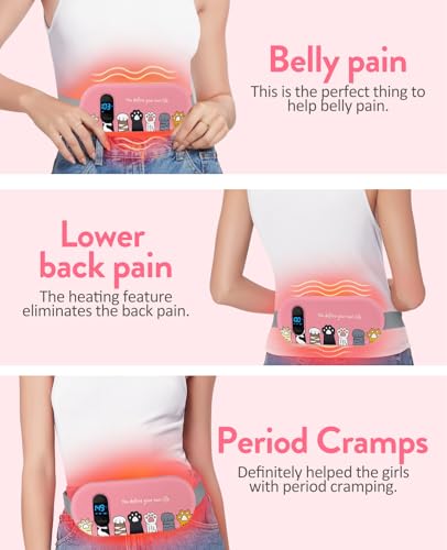 Image of Portable Heating Pad for Period Cramps: 6 Heat Levels and 6 Massage Modes | Cordless Electric 3s Fast Heating Large Belly Wrap Belt for Menstrual, Back Pain Relief - A Gift for Women Girls Her