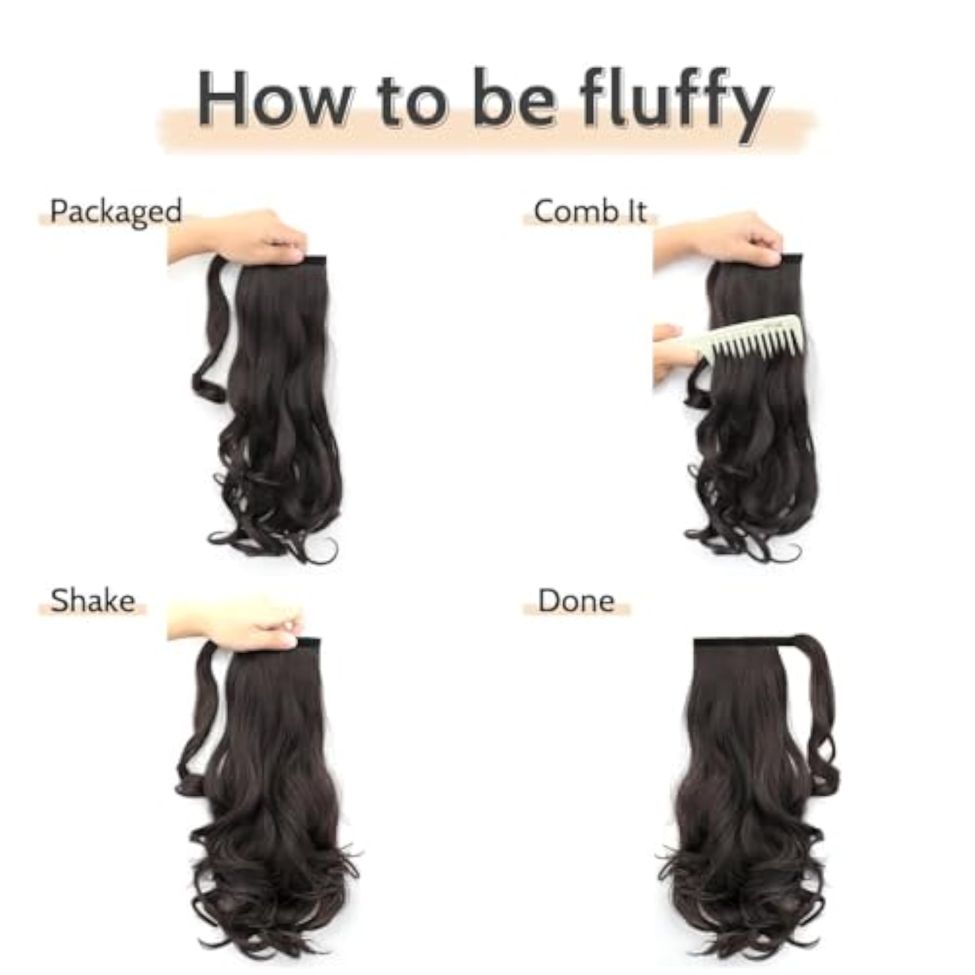 Wrap Around Wavy Curly Ponytail Hair Extension, Brown