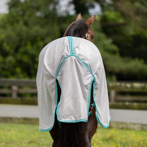 Image of Equinavia Gard Horse Fly Sheet Nylon Mesh Equine Fly Sheet for Horses, Pony | Turnout Horse Fly Sheets, Breathable Pony & Horse Sheet, Lightweight, Against Pests, Sun UV, Silver Grey /Turquoise, 72 in