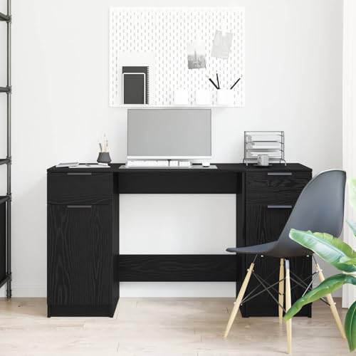 Bureau avec porte chêne noir bois d'ingénierie table de travail informatique 133cm - 5