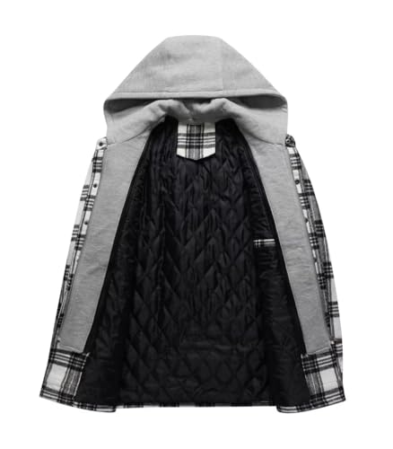 FTIMILD Men's Flannel Jackets Quilted Lined Shirt Plaid Cotton Soft Warm Coat for Men with Detachable Hood3