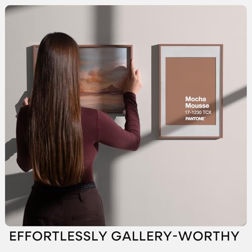 Image of Homeforia 14x14 Picture Frame Mocha, High End Metal 14 x 14 Square Poster Frames with Mat 12 x 12 Photo, 14x14 Mocha Frame Matted to 12x12 Print, 14by14 Thin Frames, Tempered Glass, Wall Kit, Set of 1