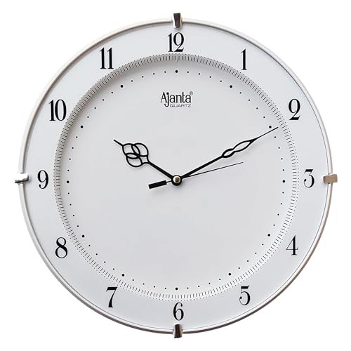 Ajanta Plastic Step Movement Round Wall Clock (White, 25.7 X 25.7 X 3.6 Cm) - Analog
