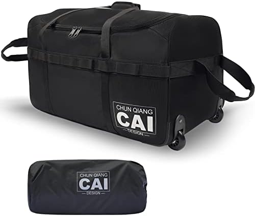 Foldable Duffle Bag with Wheels 85L/120L, Large Lightweight 1680D Oxford Duffle Luggage Bag Collapsible Waterproof Wheeled Duffle Bag for Travel Camping (26″, Black)