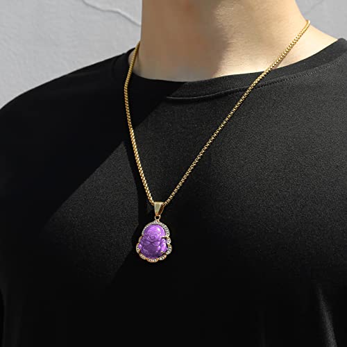 P.BLAKE Laughing Buddha Buddah Necklaces For Women Men, Ice Out Buddha Pendant For Men Women with Stainless Steel Gold Chain 24 inches