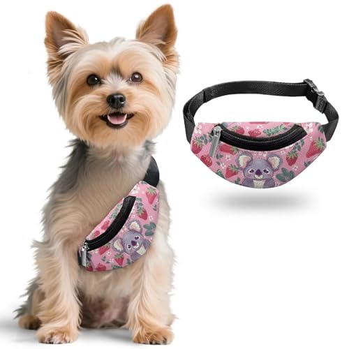 Snilety Cartoon Koala Dog Crossbody Bag for Walking Pink Strawberry Cat Mini Shouler Bag Dress Up Your Pet Lightweight PU Leather Sling Bags Pets Accessories for Small Medium Dogs Cats