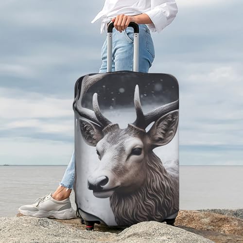 Luggage Cover Elastic Washable Suitcase Cover Dustproof Suitcase Protector Personalized Deer Head In The Snow Travel Luggage Baggage Covers For 18-32 Inch2