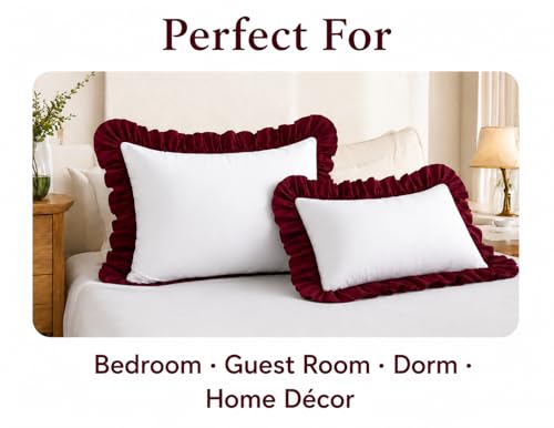 Image of Ruffled Pillow Cases Dule Tone Set of 2, Chocolate - Pillow Shams Brushed Microfiber Edge Ruffled Soft Pillow Cover with Envelope Closure for Bedding Decor 20 inch x 30 inch