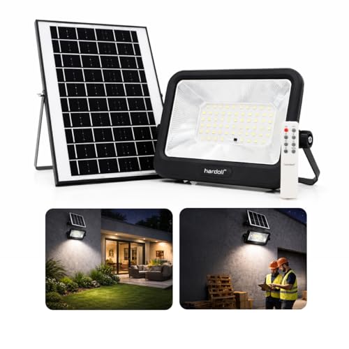 Image of hardoll Solar Flood Light 150W with Remote, Cool White LED, 5M Cable, Waterproof IP65 ABS + Glass Body, 10000mAh Lifepo4 Battery for Home, Garden, Terrace, Outdoor (Pack of 1)
