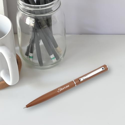 Image of YOUR GIFT STUDIO Personalized Pen with Name Engraved I Metal Classy Customized Roller Ball Pens I Comfortable to Hold & Write I Gift for Men & Women Birthday Corporate Gifting (Brown)