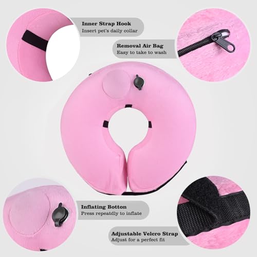 Image of Inflatable Dog Cone Collar for Medium Large Dogs and Cats, Self-Inflating Soft Adjustable Blow up Donut Dog E-Collar for Post-Surgical Recovery