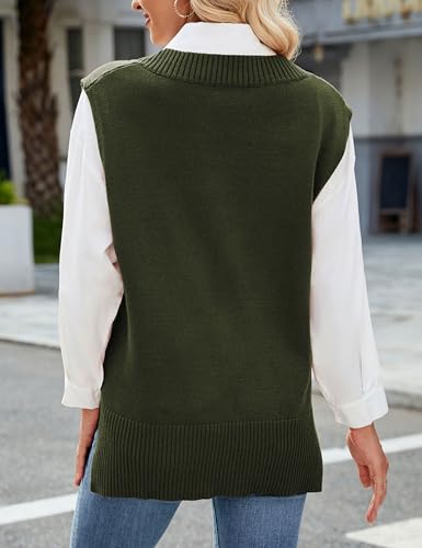 Image of Zontroldy Women's 2025 Lightweight V-Neck Knit Sweater Vest Sleeveless Ribbed Casual Tank Top Spring Business Casual Pullover