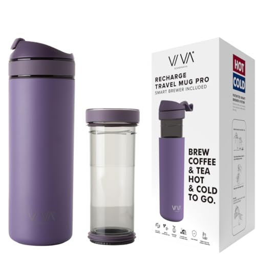 VIVA Recharge Purple Insulated Tea & Coffee Mug & Travel French Press Coffee Maker, 16 oz, Brew & Drink From the Same Mug On the Go or Camping