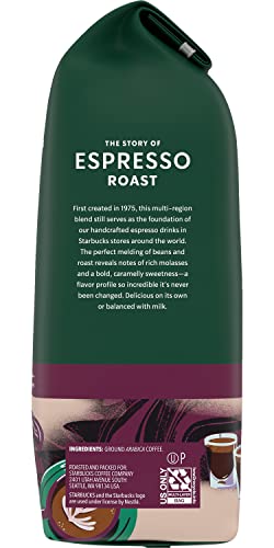 Image of Starbucks Ground Coffee, Espresso Roast, Dark Roast Coffee with Notes of Rich Molasses & Caramel, Ground 100% Arabica Coffee, 12-Ounce Bag (Pack of 3)