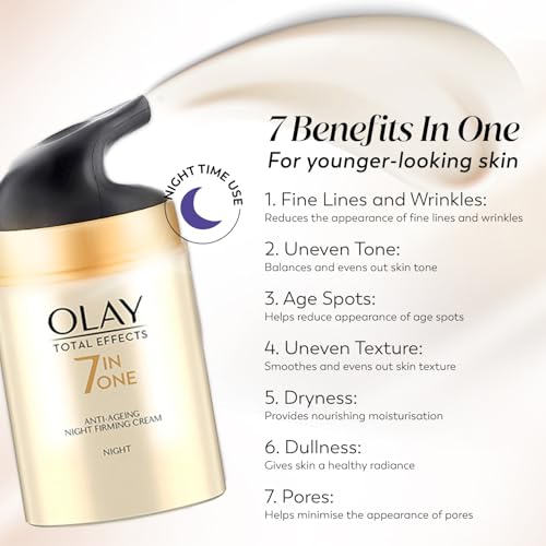 Image of Olay Total Effects Night Cream |with Vitamin C, B5, Niacinamide, Green Tea |Fights 7 signs of ageing every night for glowing, hydrated and younger looking skin |Suitable for Normal, Dry, Oily & Combination skin |50 gm