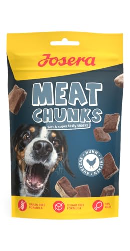 JOSERA Meat Chunks Chicken (8 x 70 g) | Adult | Premium Snack für Hunde mit Huhn | 90% Fleischanteil - super schmackhaft | zuckerfrei & getreidefrei | schonend getrocknetes Leckerli | 8er Pack