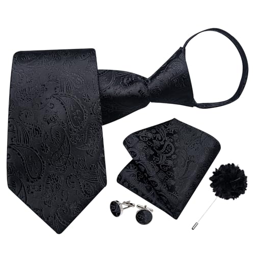 Image of DiBanGu Mens Zipper Tie Silk Pre-Tied Necktie with Gift Box