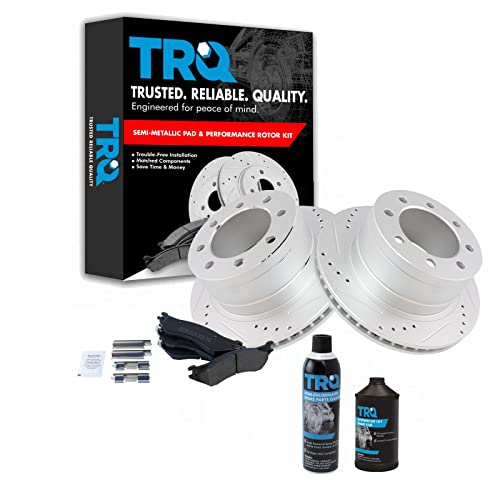 Image of TRQ Rear Performance Brake Pad & Rotor Kit, with Chemical Kit Semi-Metallic Premium G-Coated Compatible with 2006-2008 Dodge Ram 1500 2003-2008 Ram 2500, 3500