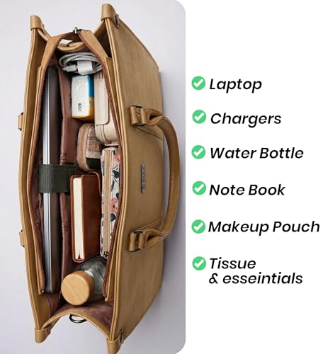 Image of Siza Premium Women's Handbag, PU Leather Tote Bag with Dual Zip Compartments for Office and Style, Padded Laptop or Devices Sleeve, Detachable Shoulder Strap, Structured Formal Bag for Women