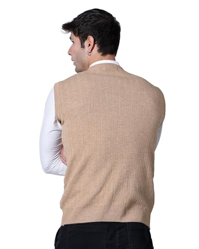Image of Men Woolen V-Neck Solid Plain Design Sleeveless Pullover Heavy Rainbow Fabric Winter Wear Pure Wool Cardigan for Men Fully Warm Pullover Free Sizes