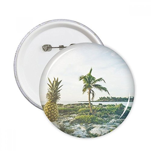 Tableau broches rondes thème Mer et Palmier - Badge bouton 5 pcs, idée cadeau déco vêtement