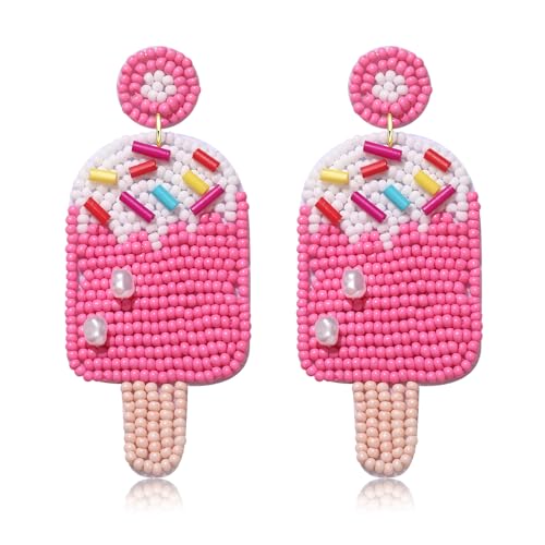 Beaded Dangle Earrings Summer Earrings Handmade Bead Ice Cream Earrings Bohemia Statement Drop Earrings Summer Decoration Beach Errings Hawaii Holiday Fashion Jewelry Gift