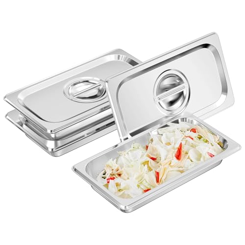 Crynvor 3 Pièces Plat Four Rectangulaire avec Couvercle, Bac Inox Alimentaire, Récipients En Acier Inoxydable, Plats à Paner pour Cuisine de Restaurant Gril Gâteaux(32.5X17.5X6.5CM)